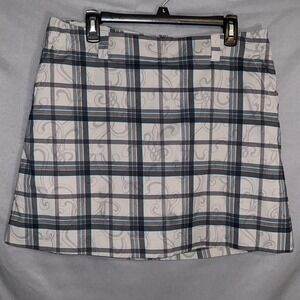 Nike DRI-FIT Plaid Golf Skirt Women's Size 12 Black Gray Blue Tennis Active